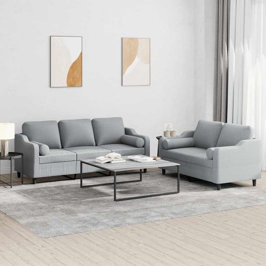 Set Divani 2 pz con Cuscini Grigio Chiaro in Tessuto | homemem39