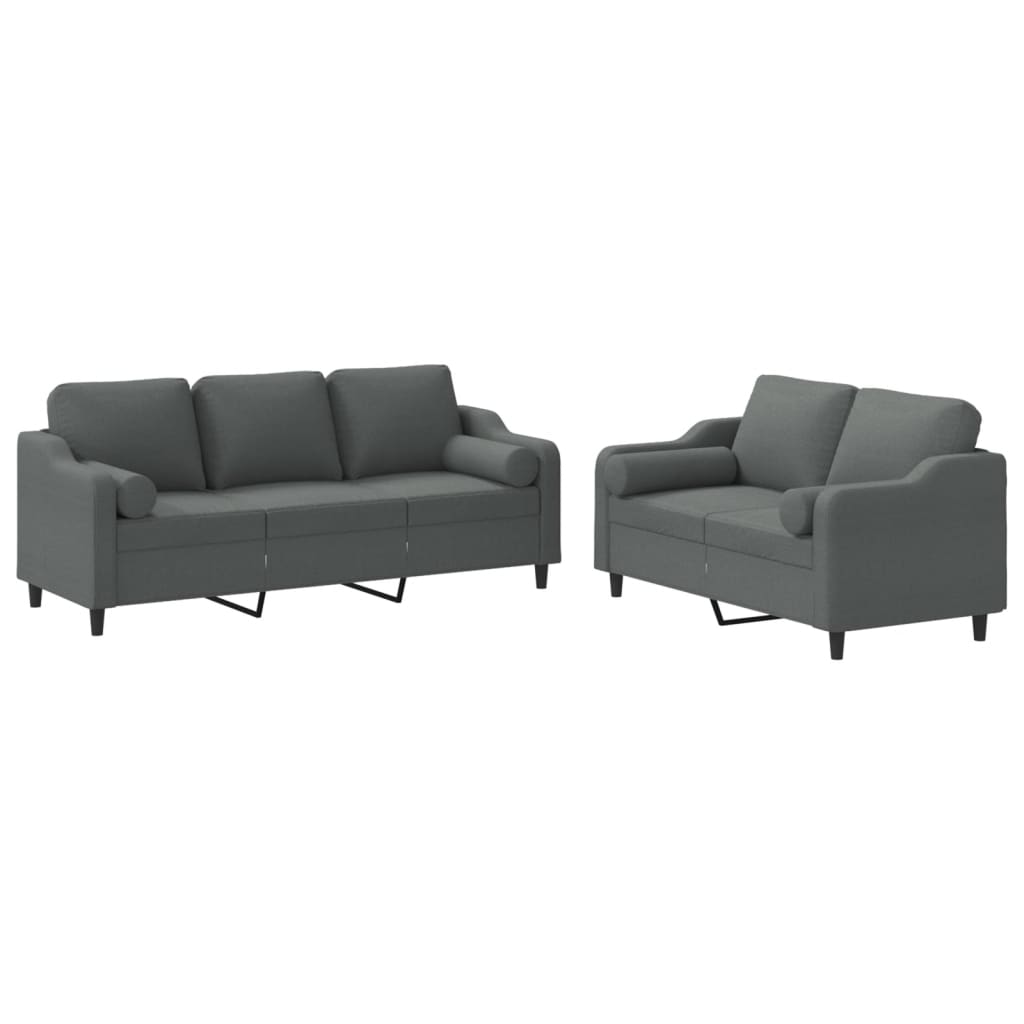 Set di Divani 2 pz con Cuscini Grigio Scuro in Tessuto | homemem39