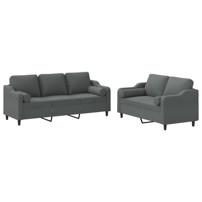 Set di Divani 2 pz con Cuscini Grigio Scuro in Tessuto | homemem39