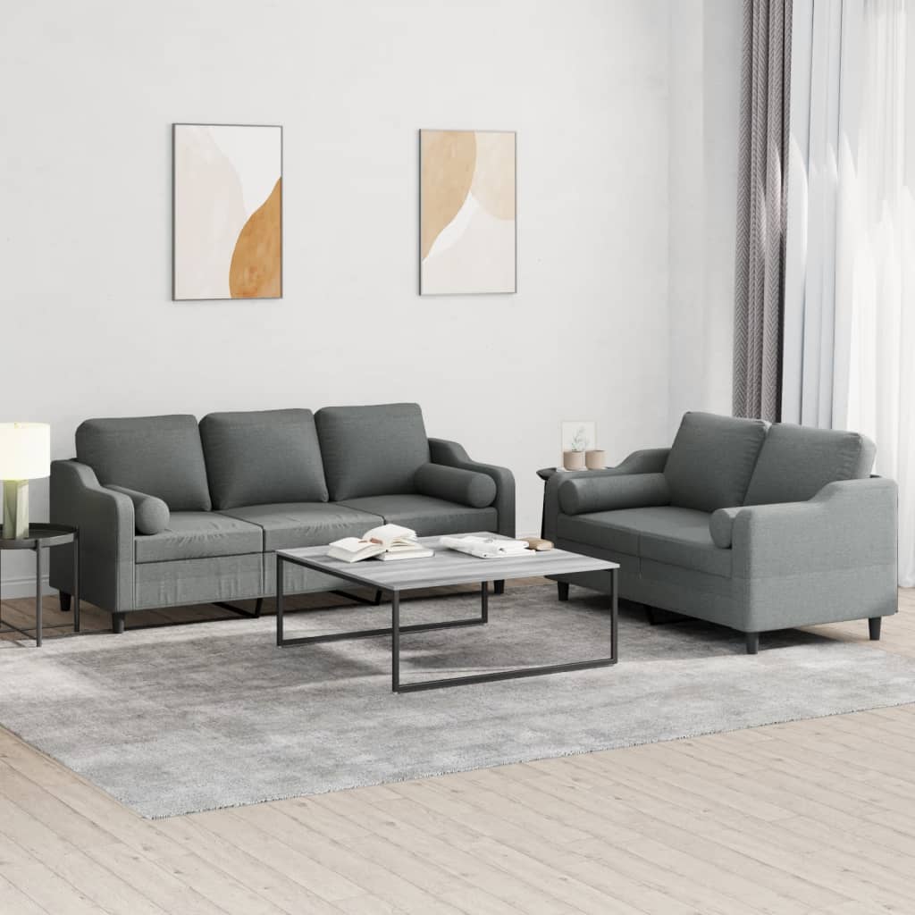 Set di Divani 2 pz con Cuscini Grigio Scuro in Tessuto | homemem39