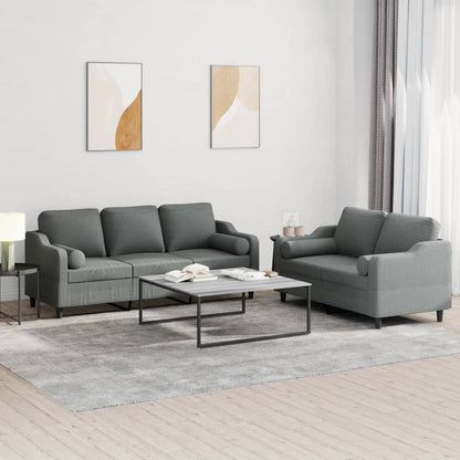 Set di Divani 2 pz con Cuscini Grigio Scuro in Tessuto | homemem39