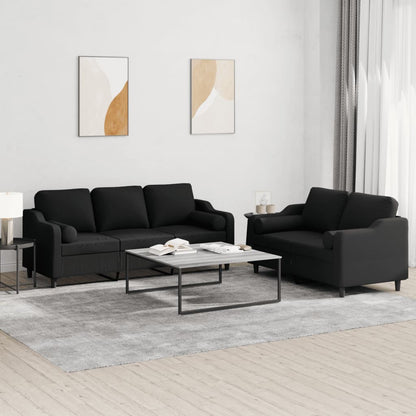 Set Divani 2 pz con Cuscini Nero in Tessuto | homemem39