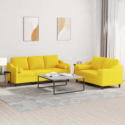 Set di Divani 2 pz con Cuscini Giallo Chiaro in Tessuto