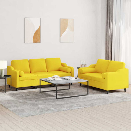 Set di Divani 2 pz con Cuscini Giallo Chiaro in Tessuto | homemem39