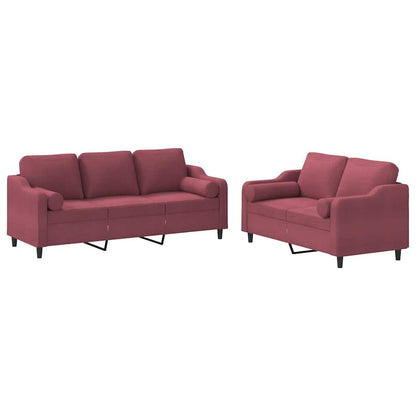 Set di Divani 2 pz con Cuscini Rosso Vino in Tessuto - homemem39