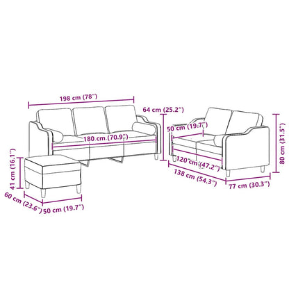 Set Divani 3 pz con Cuscini Grigio Chiaro in Tessuto