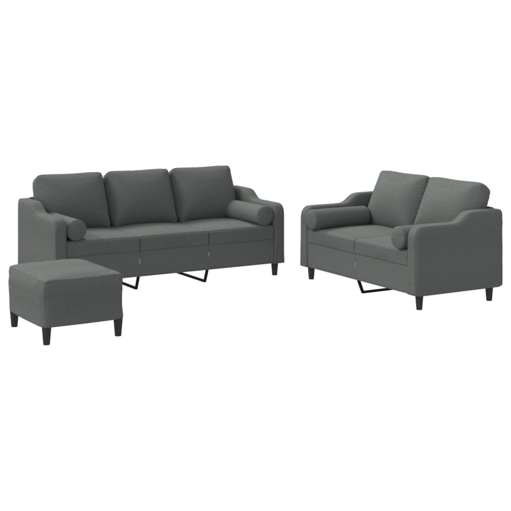 Set di Divani 3 pz con Cuscini Grigio Scuro in Tessuto | homemem39
