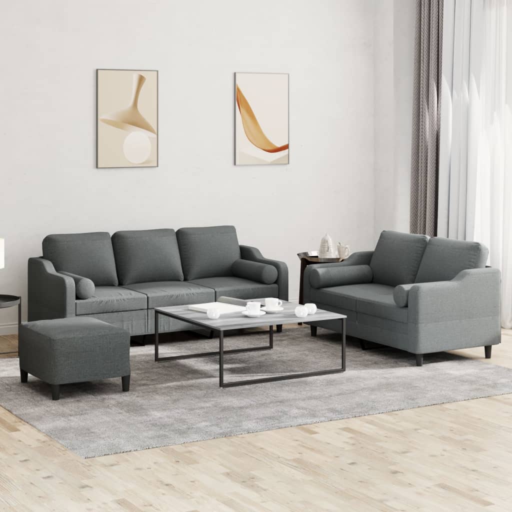 Set di Divani 3 pz con Cuscini Grigio Scuro in Tessuto - homemem39