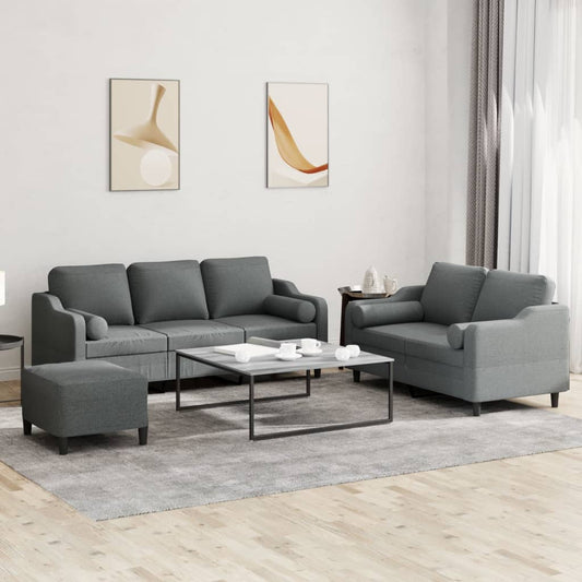Set di Divani 3 pz con Cuscini Grigio Scuro in Tessuto | homemem39