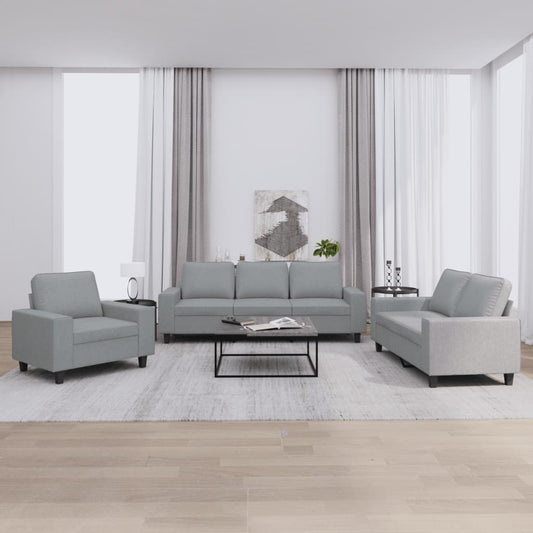 Set di Divani 3 pz Grigio Chiaro in Tessuto