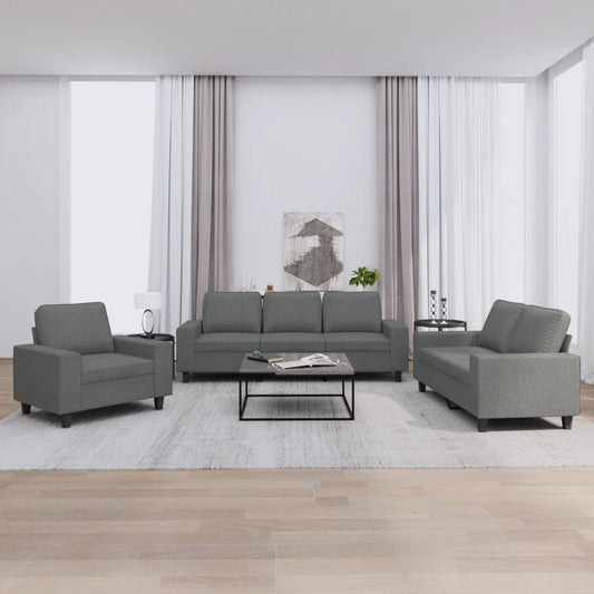 Set di Divani 3 pz Grigio Scuro in Tessuto - homemem39
