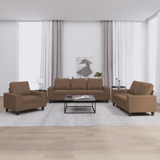 Set di Divani 3 pz Marrone in Tessuto | homemem39