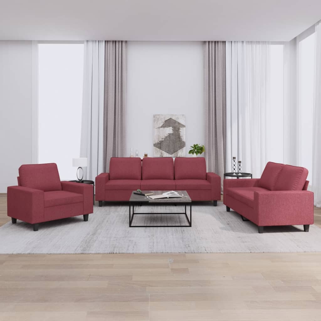 Set di Divani 3 pz Rosso Vino in Tessuto | homemem39