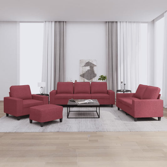 Set di Divani 4 pz Rosso Vino in Tessuto | homemem39