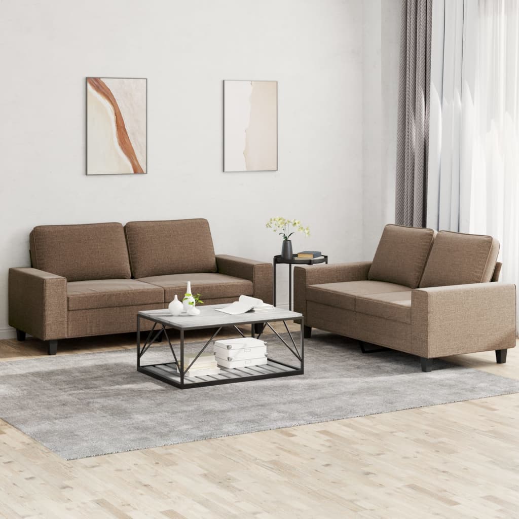 Set di Divani 2 pz Marrone in Tessuto | homemem39