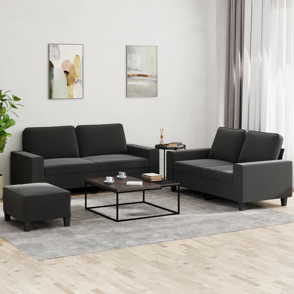 Set d Divani 3 pz Nero in Tessuto | homemem39