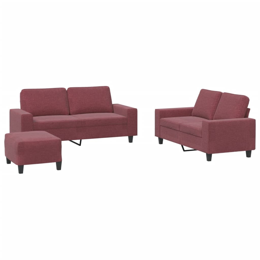 Set di Divani 3 pz Rosso Vino in Tessuto | homemem39