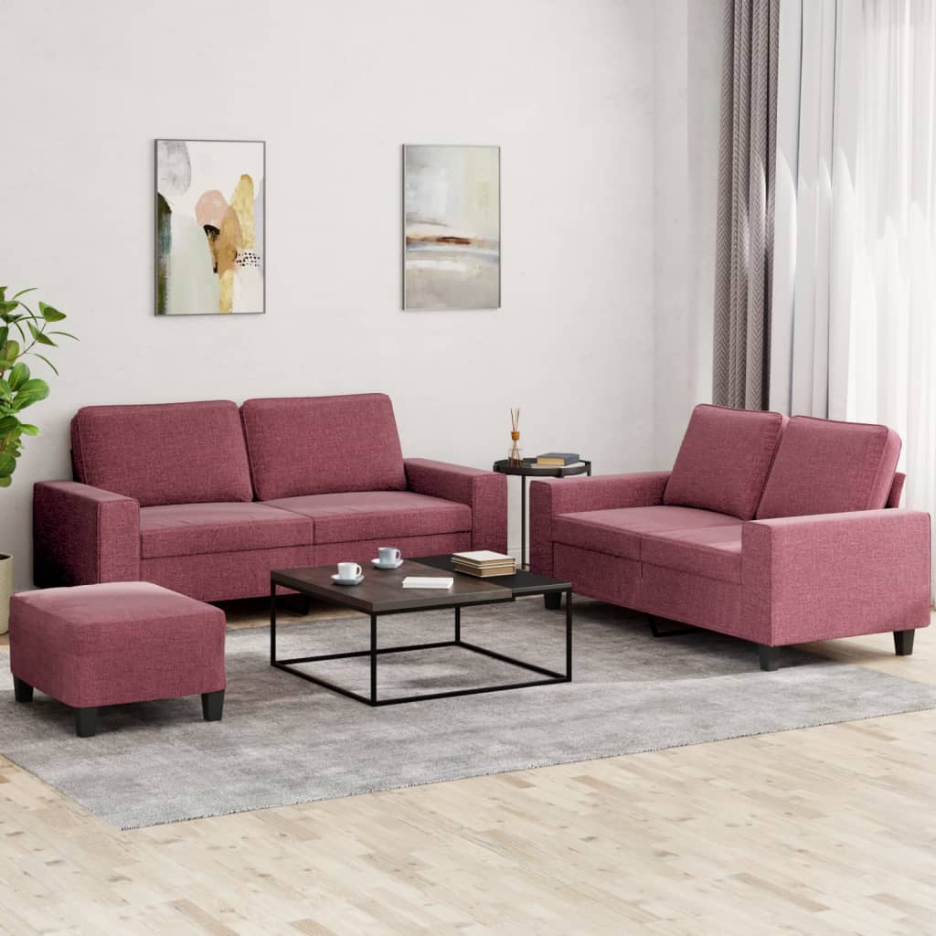 Set di Divani 3 pz Rosso Vino in Tessuto - homemem39