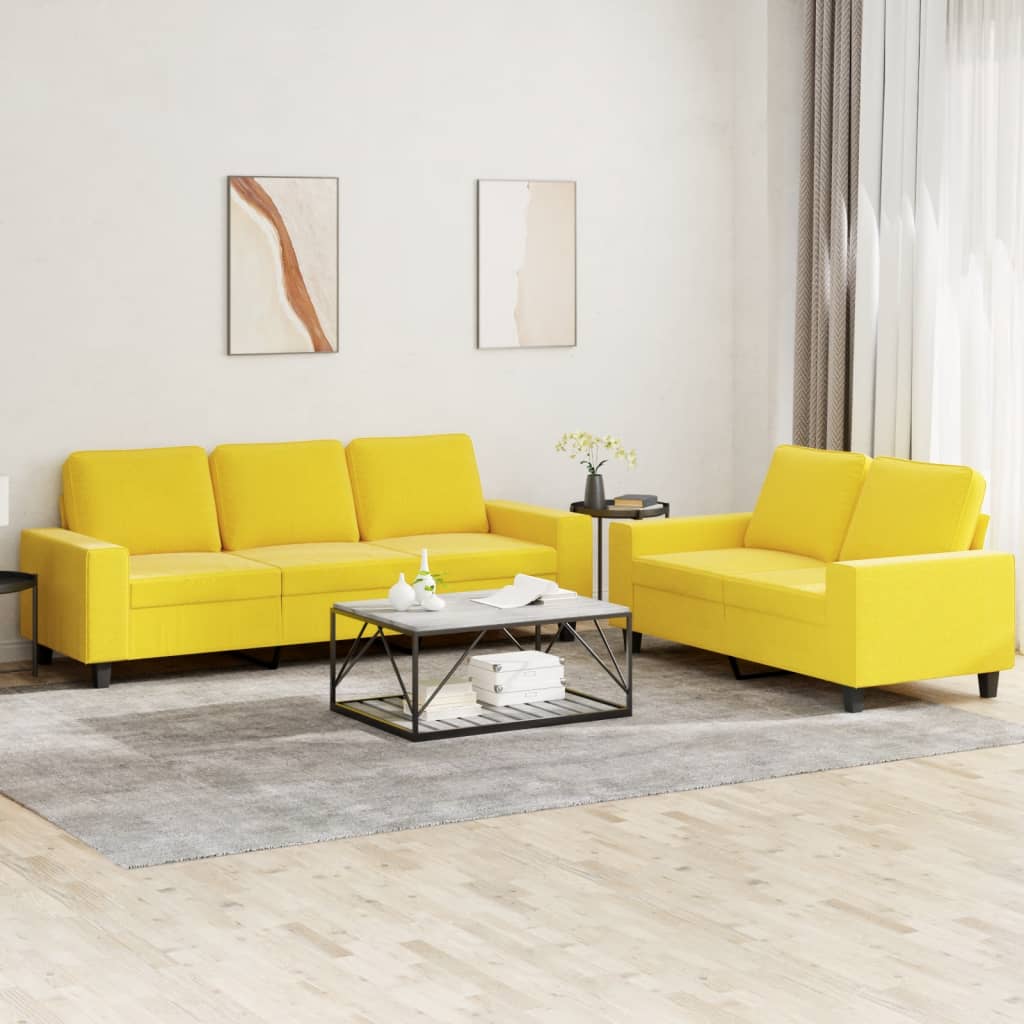 Set di Divani 2 pz Giallo Chiaro in Tessuto | homemem39