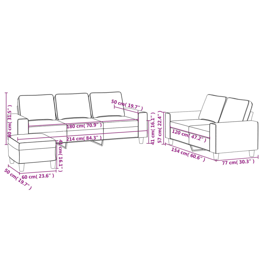 Set di Divani 3 pz Marrone in Tessuto | homemem39