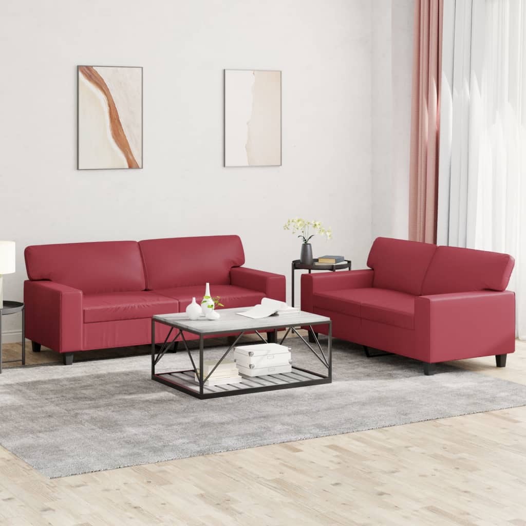 Set di Divani 2 pz Rosso Vino in Similpelle - homemem39