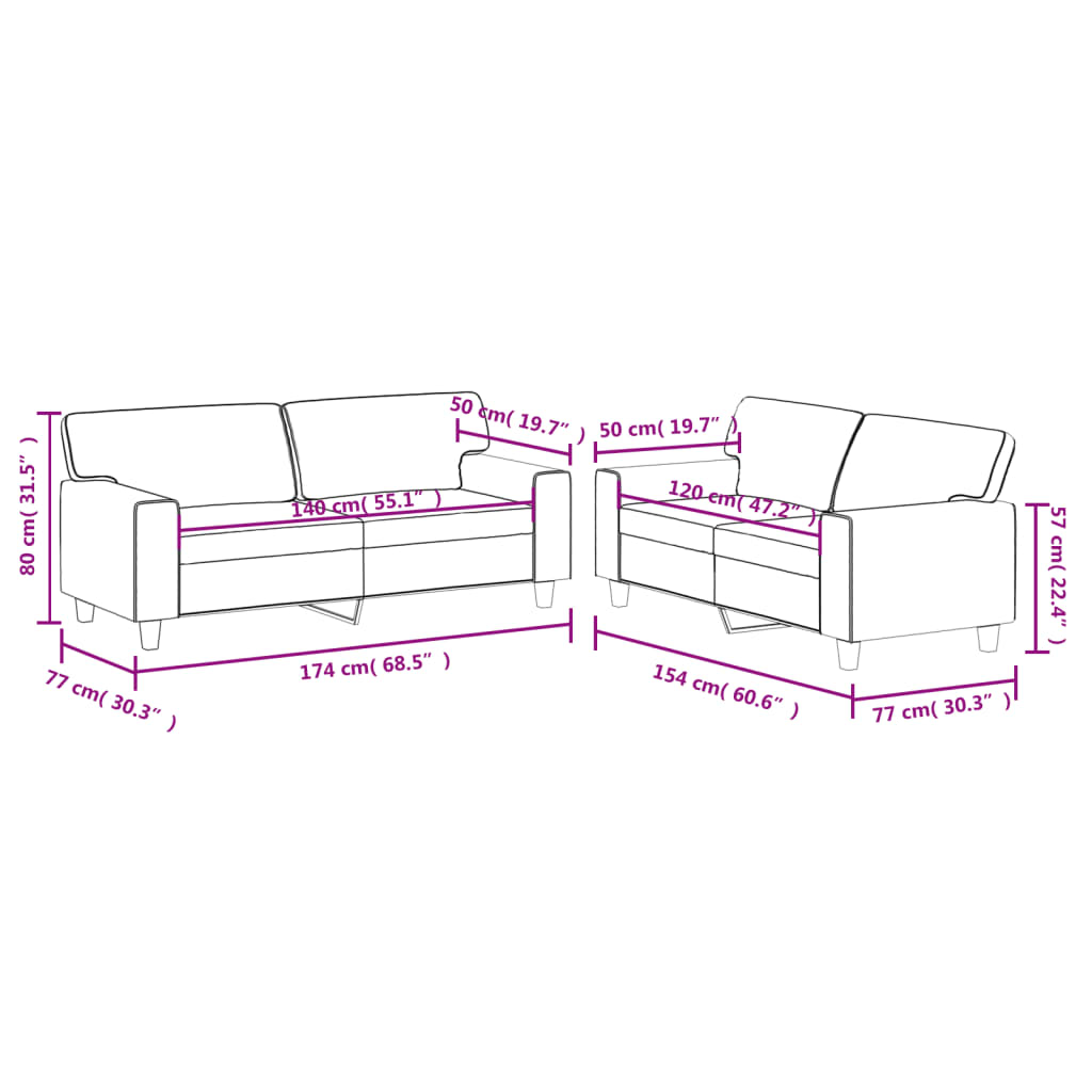 Set di Divani 2 pz Cappuccino in Similpelle | homemem39