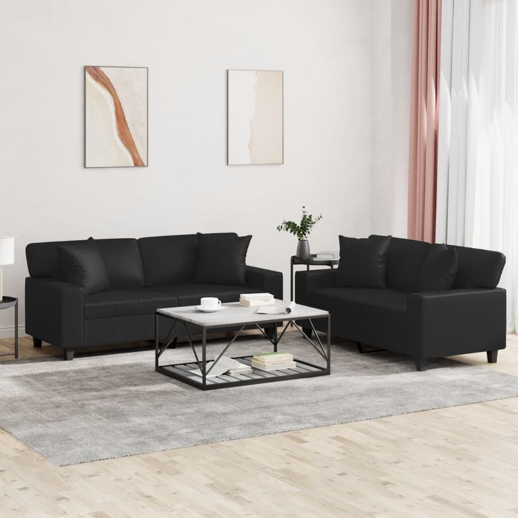 Set di Divani 2 pz con Cuscini Nero in Similpelle | homemem39