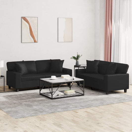 Set di Divani 2 pz con Cuscini Nero in Similpelle | homemem39