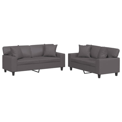 Set di Divani 2 pz con Cuscini Grigio in Similpelle | homemem39