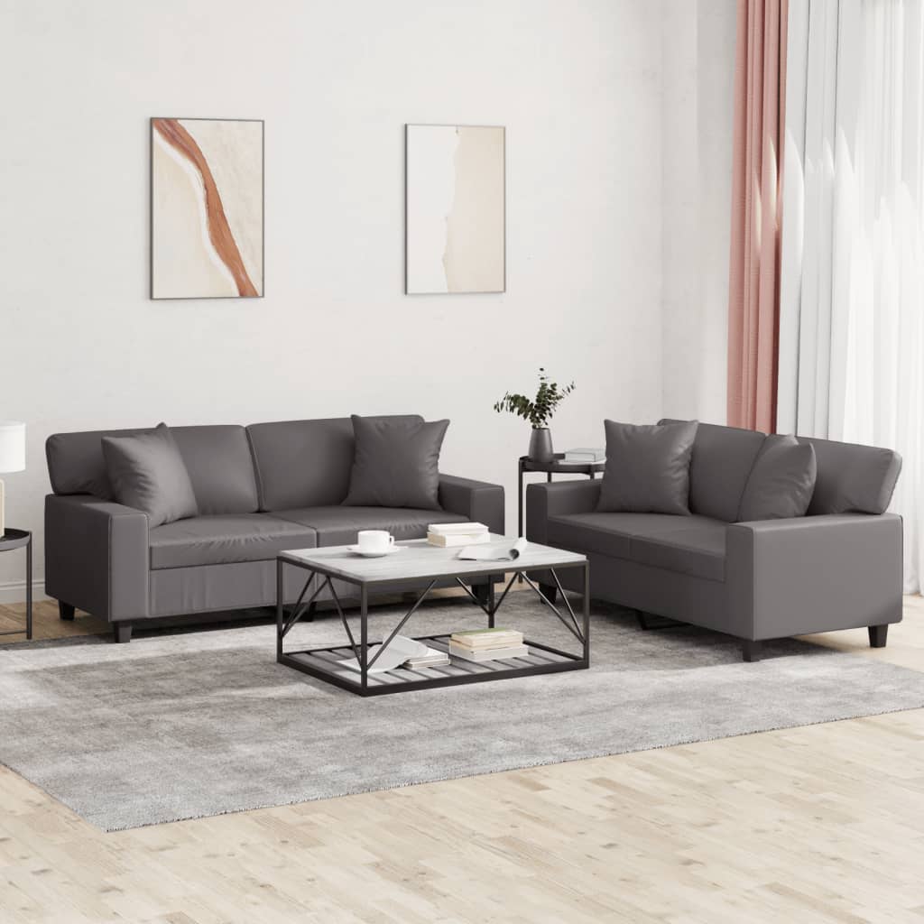 Set di Divani 2 pz con Cuscini Grigio in Similpelle | homemem39