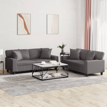 Set di Divani 2 pz con Cuscini Grigio in Similpelle | homemem39