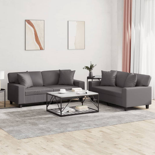 Set di Divani 2 pz con Cuscini Grigio in Similpelle - homemem39