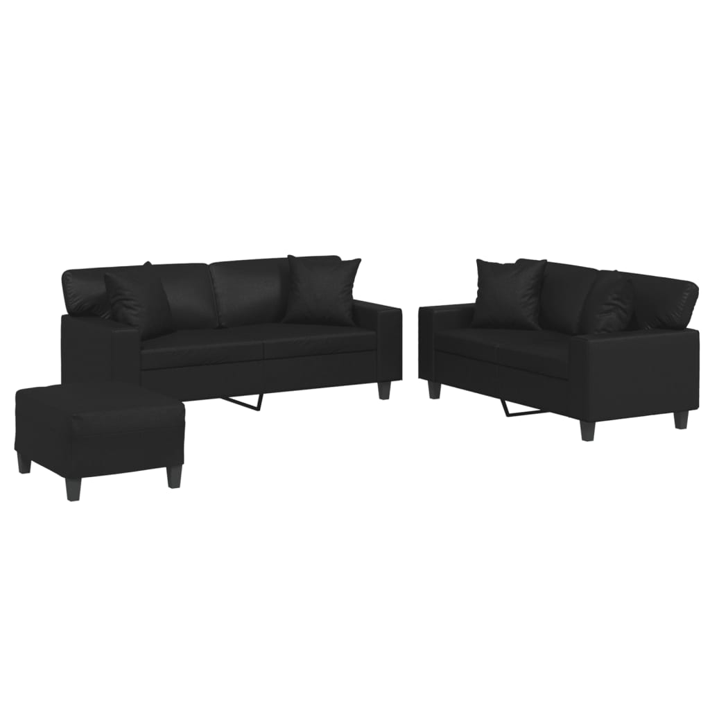 Set di Divani 3 pz con Cuscini Nero in Similpelle | homemem39