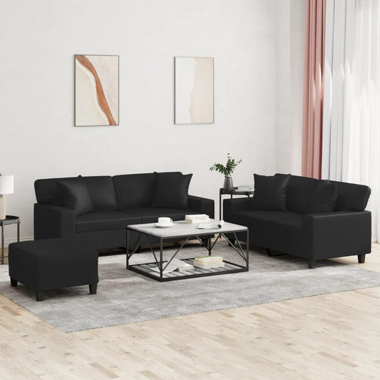 Set di Divani 3 pz con Cuscini Nero in Similpelle | homemem39