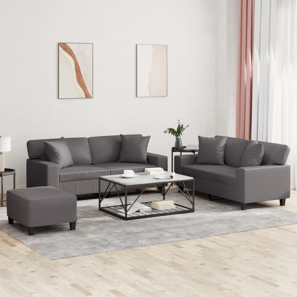 Set di Divani 3 pz con Cuscini Grigio in Similpelle | homemem39