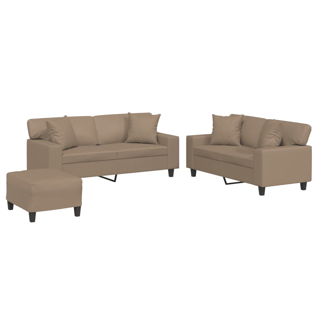 Set di Divani 3 pz con Cuscini Cappuccino in Similpelle | homemem39