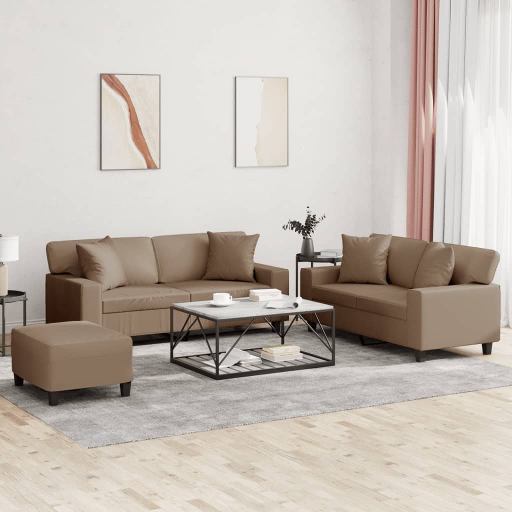 Set di Divani 3 pz con Cuscini Cappuccino in Similpelle | homemem39