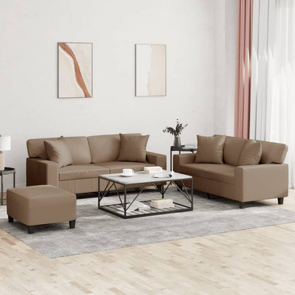 Set di Divani 3 pz con Cuscini Cappuccino in Similpelle | homemem39