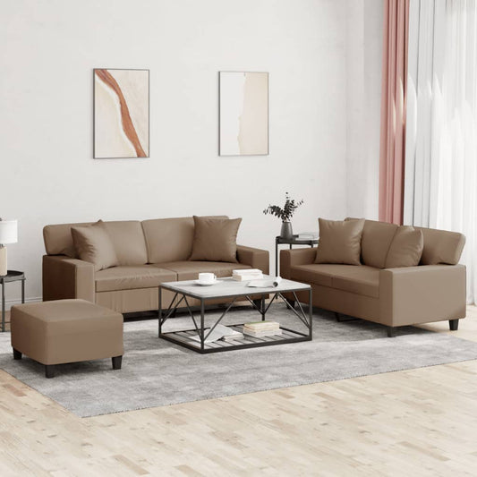 Set di Divani 3 pz con Cuscini Cappuccino in Similpelle | homemem39