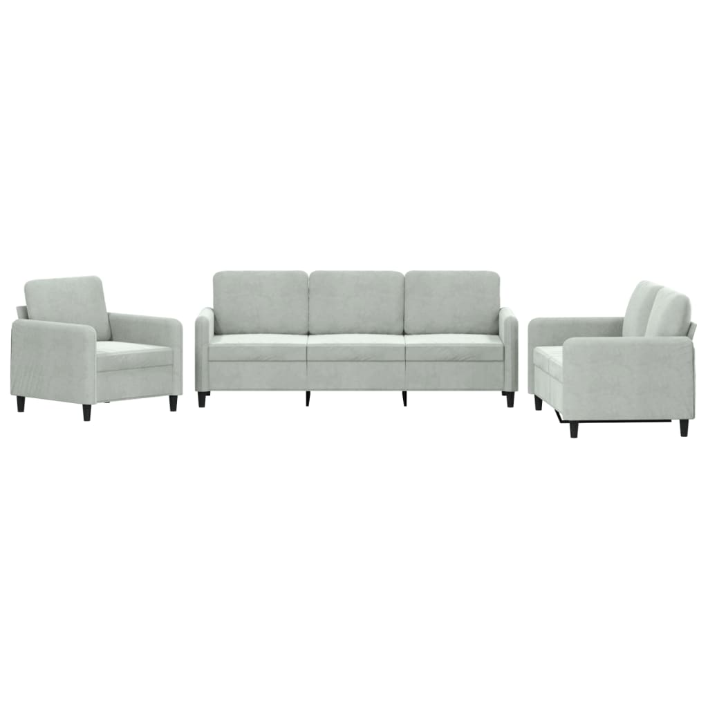 Set di Divani 3 pz Grigio Chiaro in Velluto - homemem39