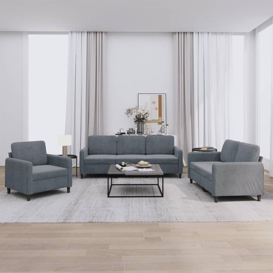 Set di Divani 3 pz Grigio Scuro in Velluto - homemem39