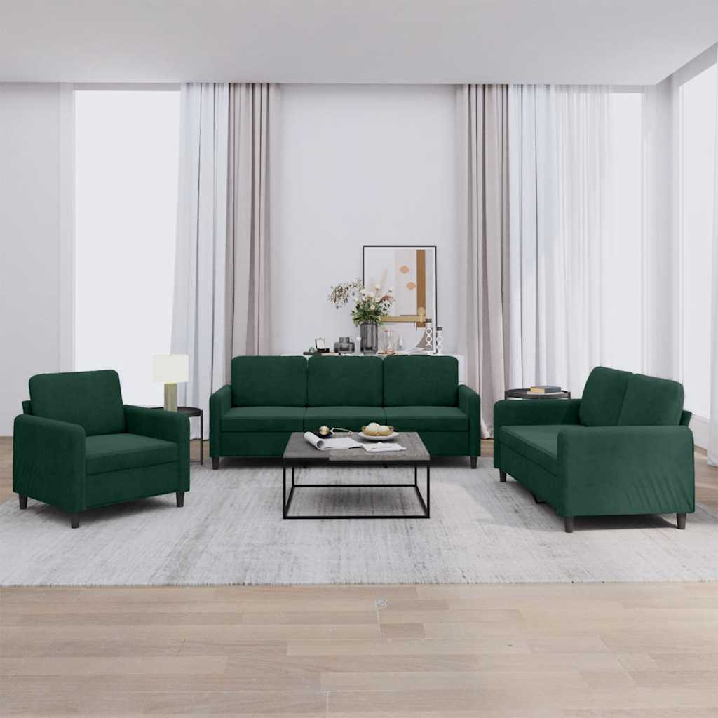 Set di Divani 3 pz Verde Scuro in Velluto | homemem39
