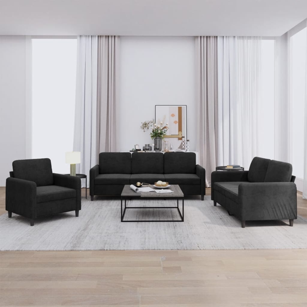 Set di Divani 3 pz Nero in Velluto | homemem39