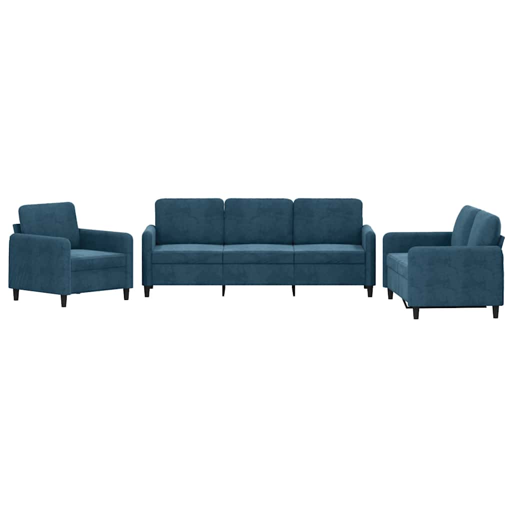 Set di Divani 3 pz Blu in Velluto | homemem39