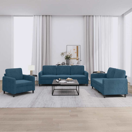 Set di Divani 3 pz Blu in Velluto | homemem39