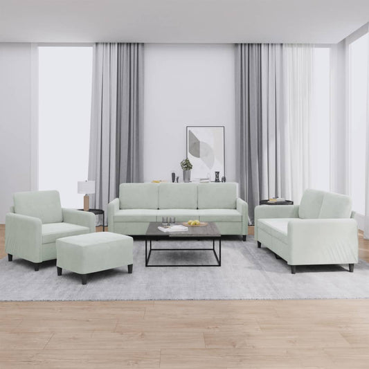 Set di Divani 4 pz Grigio Chiaro in Velluto | homemem39