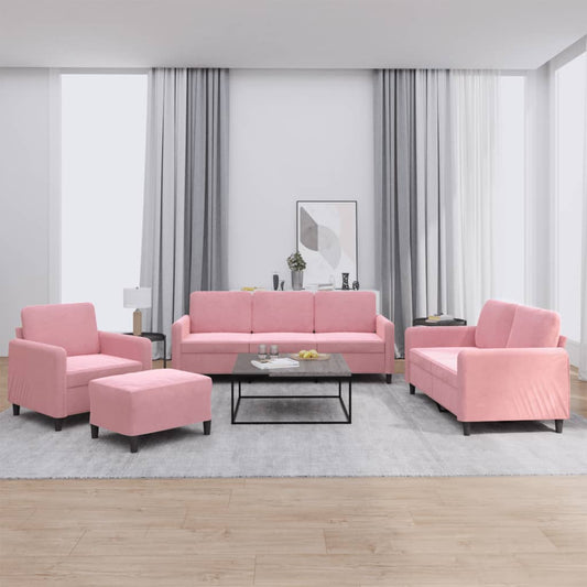 Set di Divani 4 pz Rosa in Velluto