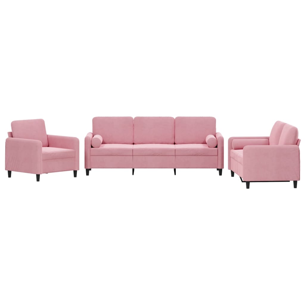 Set di Divani 3 pz con Cuscini Rosa in Velluto - homemem39