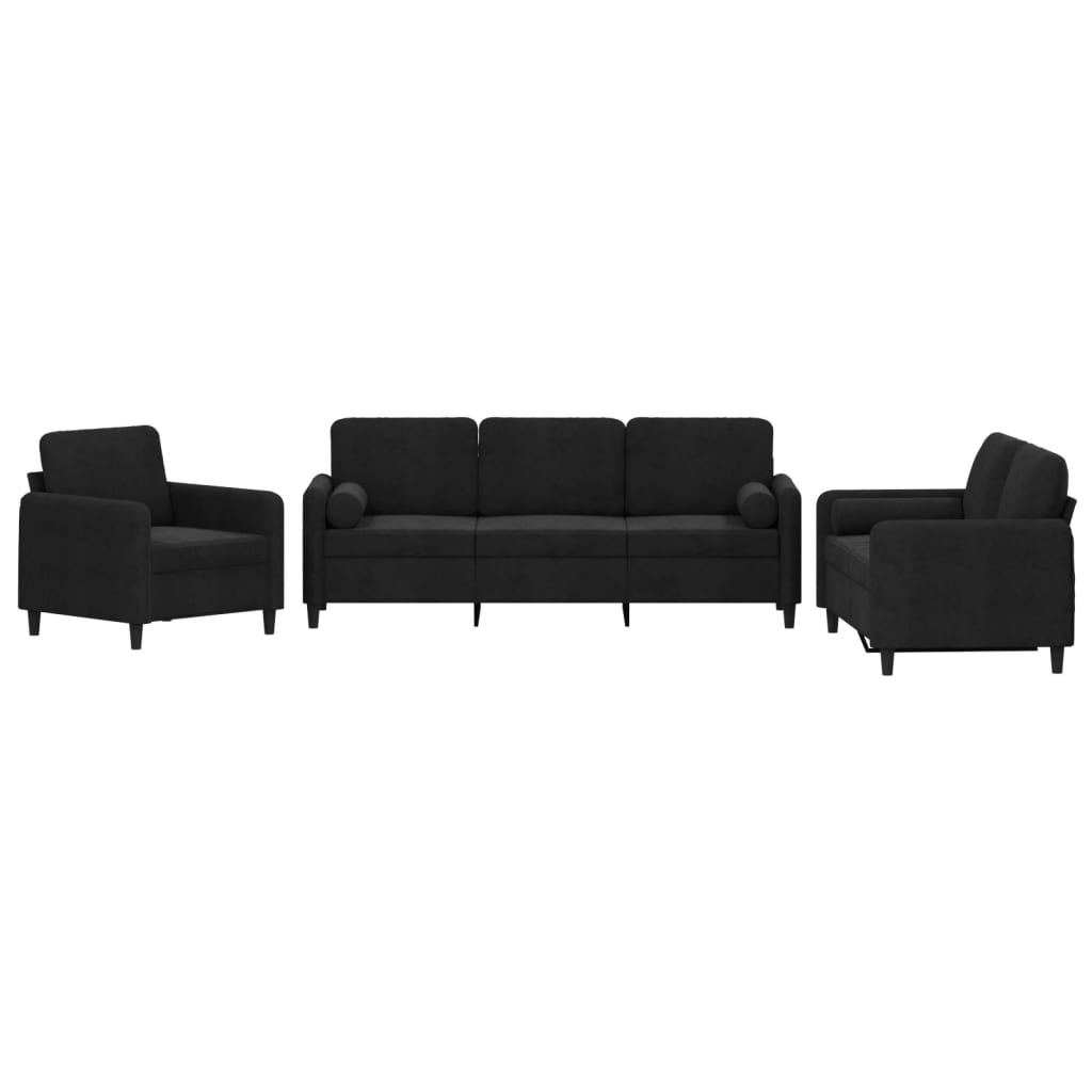 Set di Divani 3 pz con Cuscini Nero in Velluto | homemem39