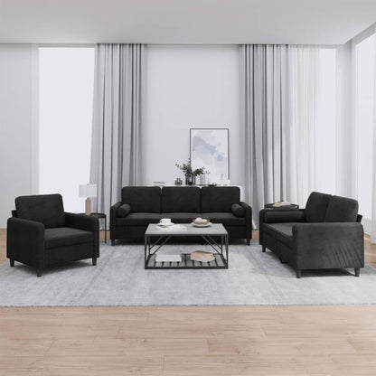 Set di Divani 3 pz con Cuscini Nero in Velluto | homemem39
